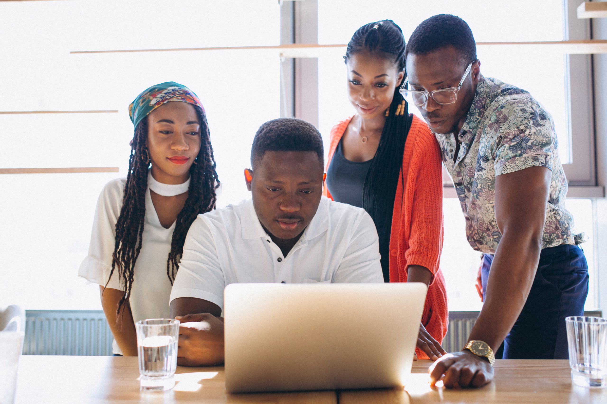 Group of afro americans working together